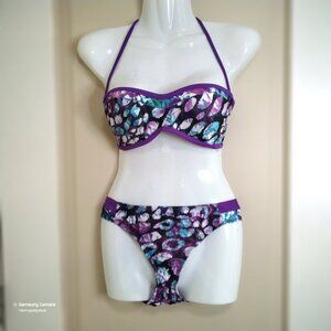 Becca Beach by Rebecca Virtue Purple Print Bikini Set Padded Halter NWT Sm. Pt.